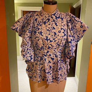 Zara printed poplin flutter sleeve top